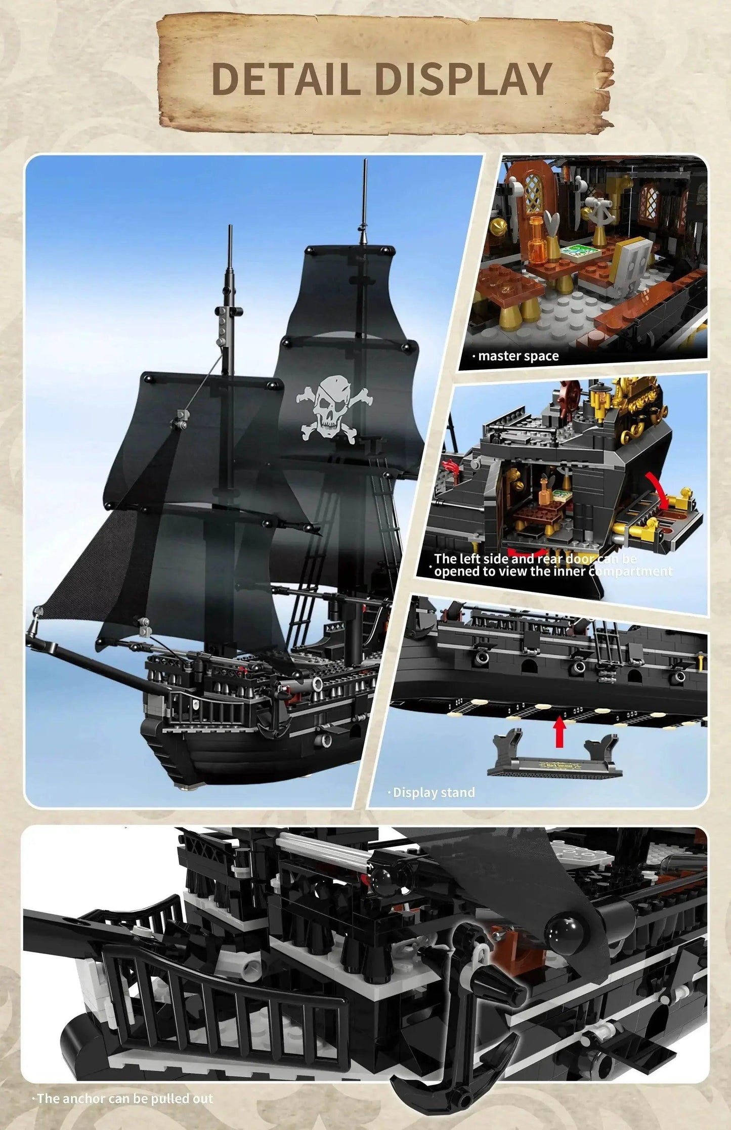  MOC 1424PCS Black Pirate Ship Building Blocks Skeleton Ghost Boat -  ToylandEU™
