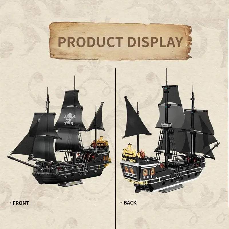 1424PCS Black Pirate Ship Building Blocks Skeleton Ghost Boat - ToylandEU