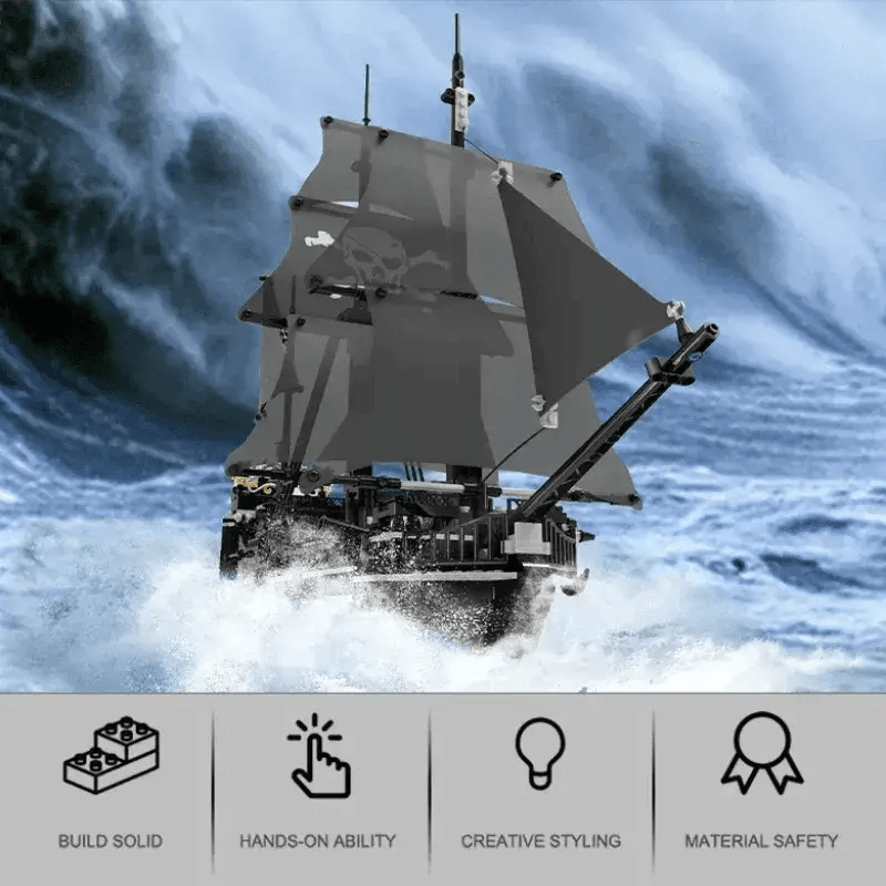 1424PCS Black Pirate Ship Building Blocks Skeleton Ghost Boat - ToylandEU