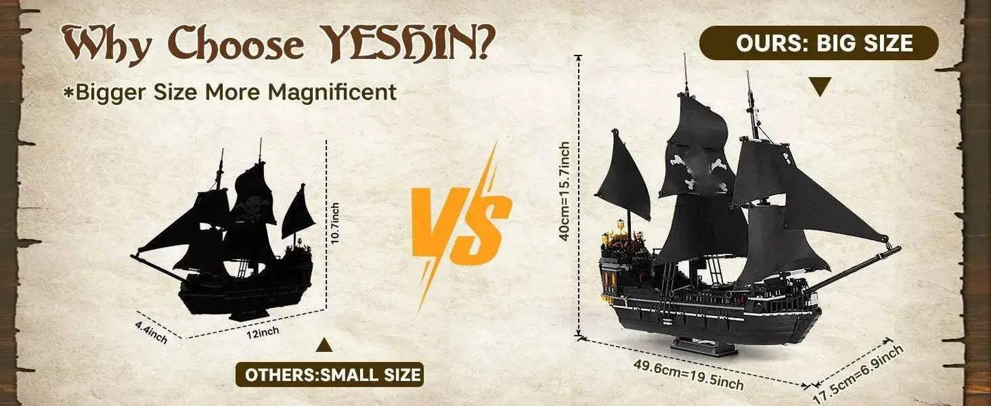 1424PCS Black Pirate Ship Building Blocks Skeleton Ghost Boat - ToylandEU