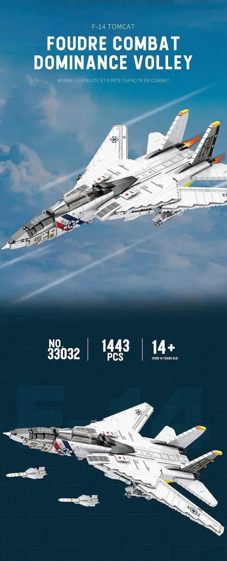 1443PCS Military Tomcat F14 Fighter Aircraft Building Blocks - ToylandEU
