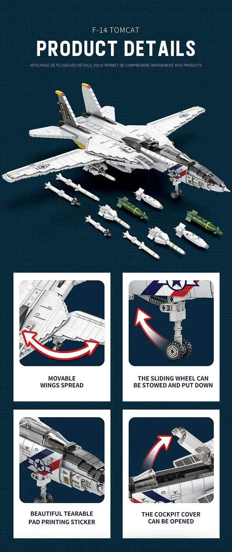 1443PCS Military Tomcat F14 Fighter Aircraft Building Blocks - ToylandEU