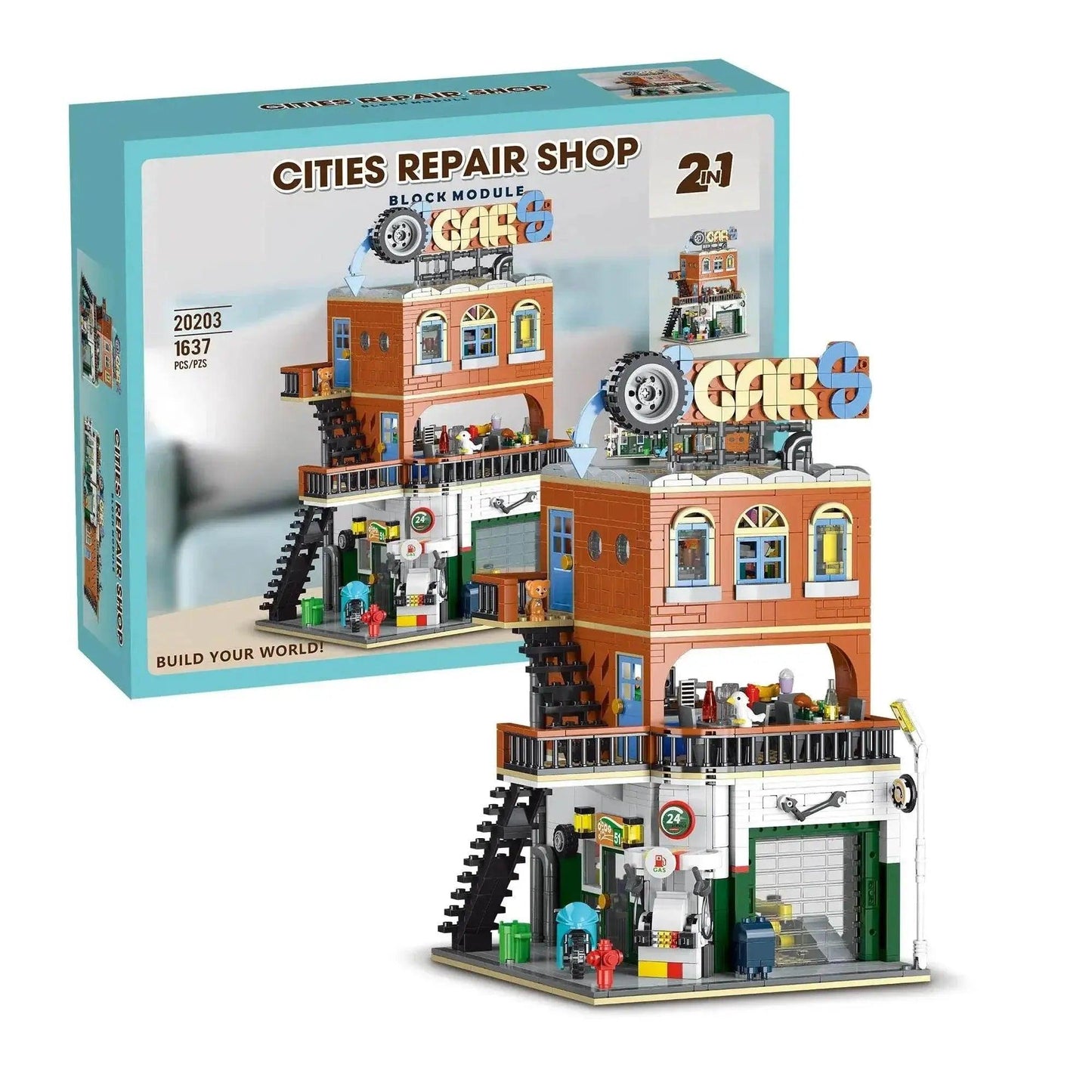  MOC 1637PCS Cities Repair Shop Building Blocks Classic City Model -  ToylandEU™