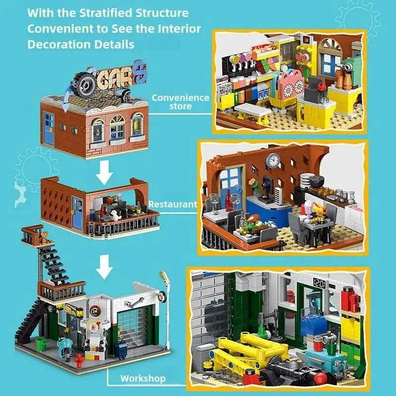 1637PCS Cities Repair Shop Building Blocks Classic City Model - ToylandEU