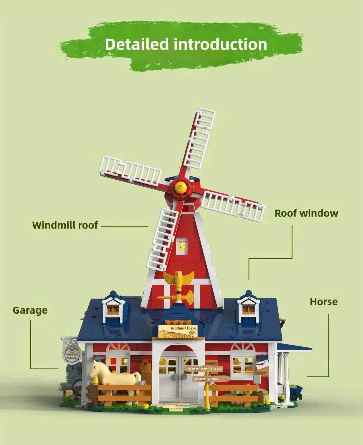 1810PCS Windmill Farm Building Blocks Set With USB Light - ToylandEU