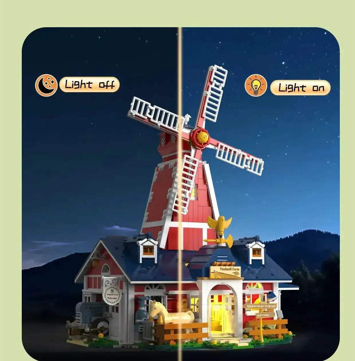 1810PCS Windmill Farm Building Blocks Set With USB Light - ToylandEU