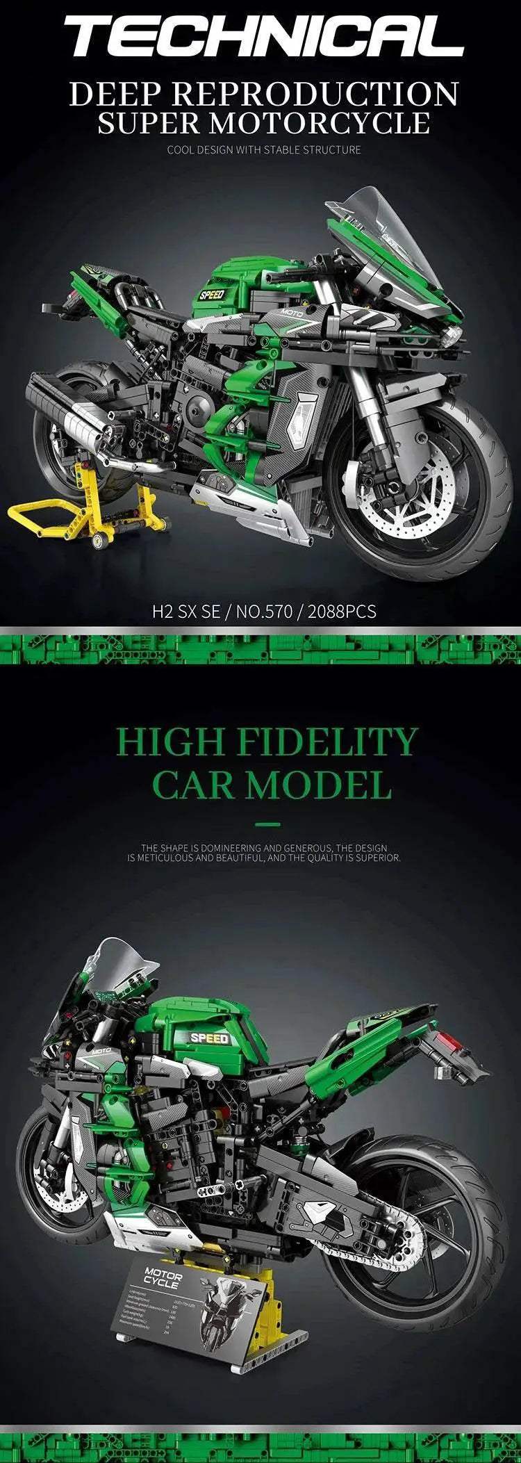2088PCS H2 SX Motorcycle Building Blocks City Racing Model - ToylandEU