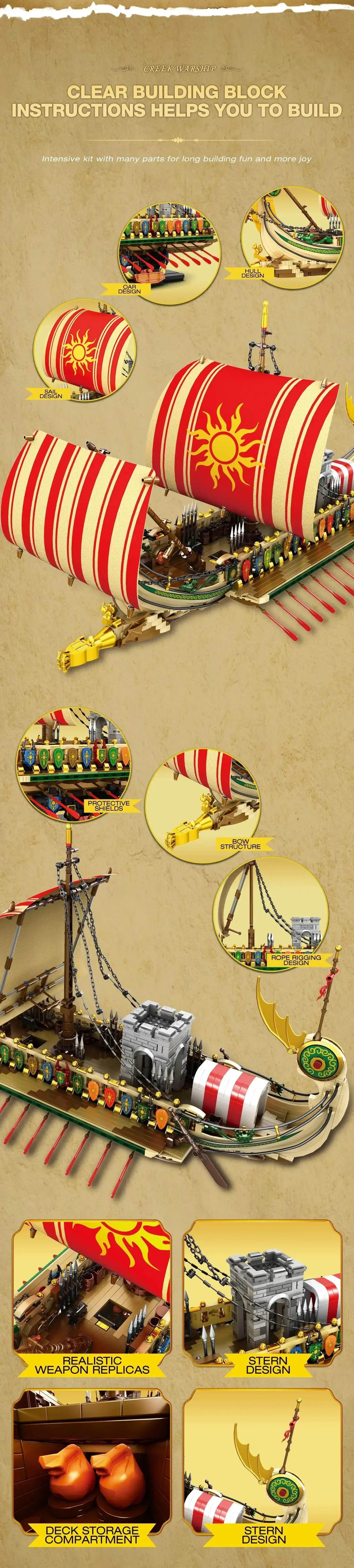 2896pcs Kids Building Blocks Toys Greek Warship Model Gift - ToylandEU