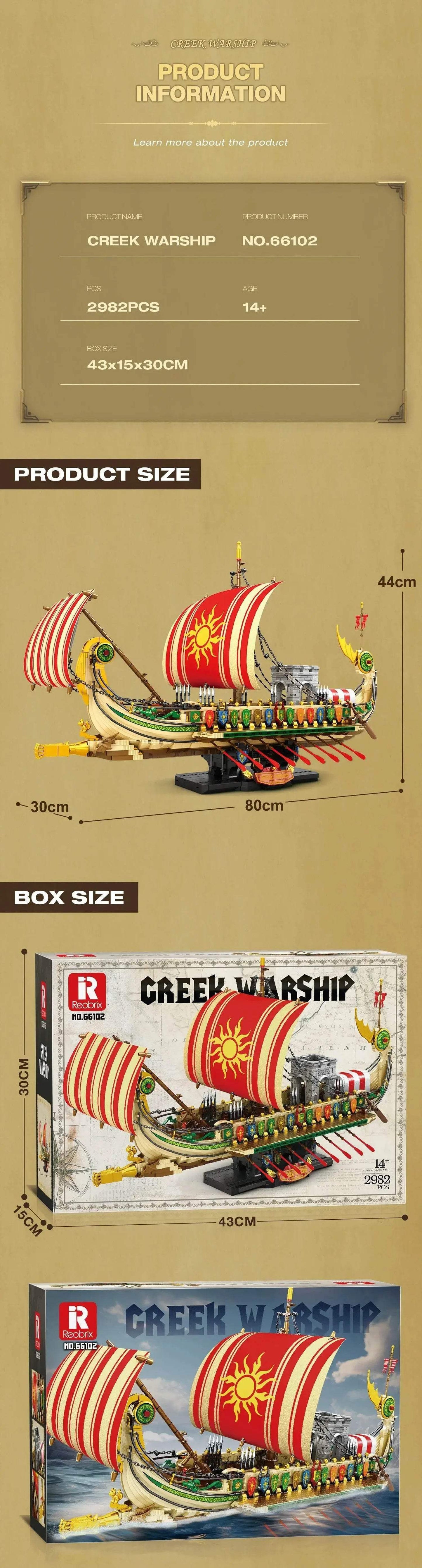 2896pcs Kids Building Blocks Toys Greek Warship Model Gift - ToylandEU