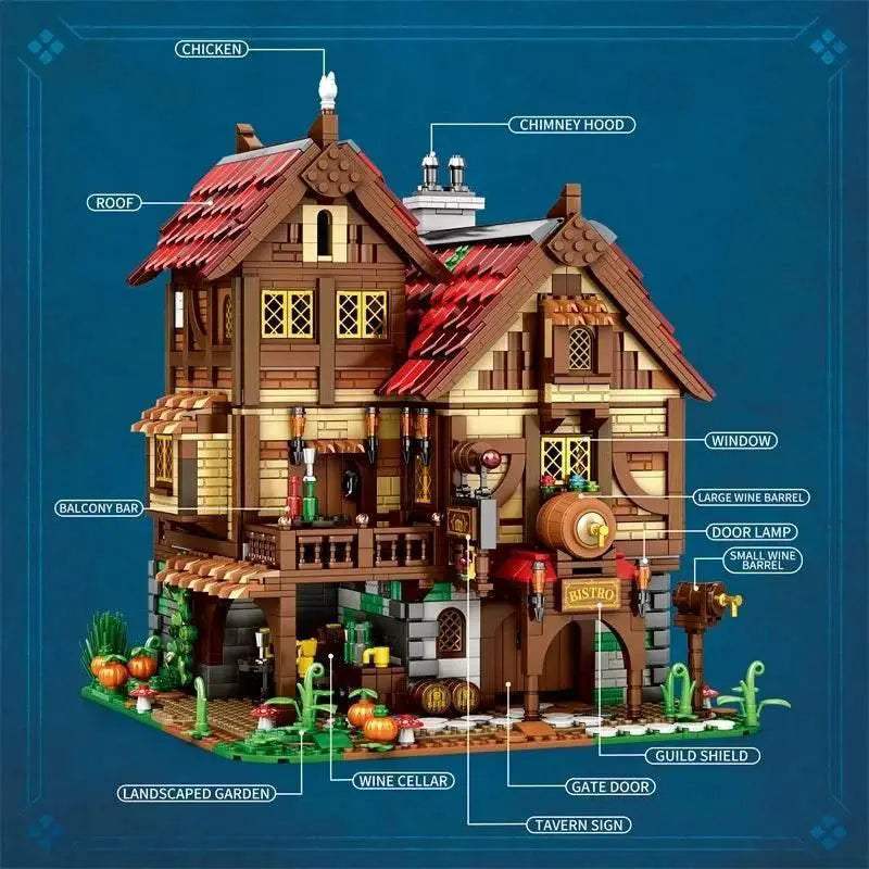 3114PCS Medieval Tavern Building Blocks European Street View - ToylandEU