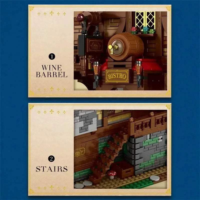 3114PCS Medieval Tavern Building Blocks European Street View - ToylandEU
