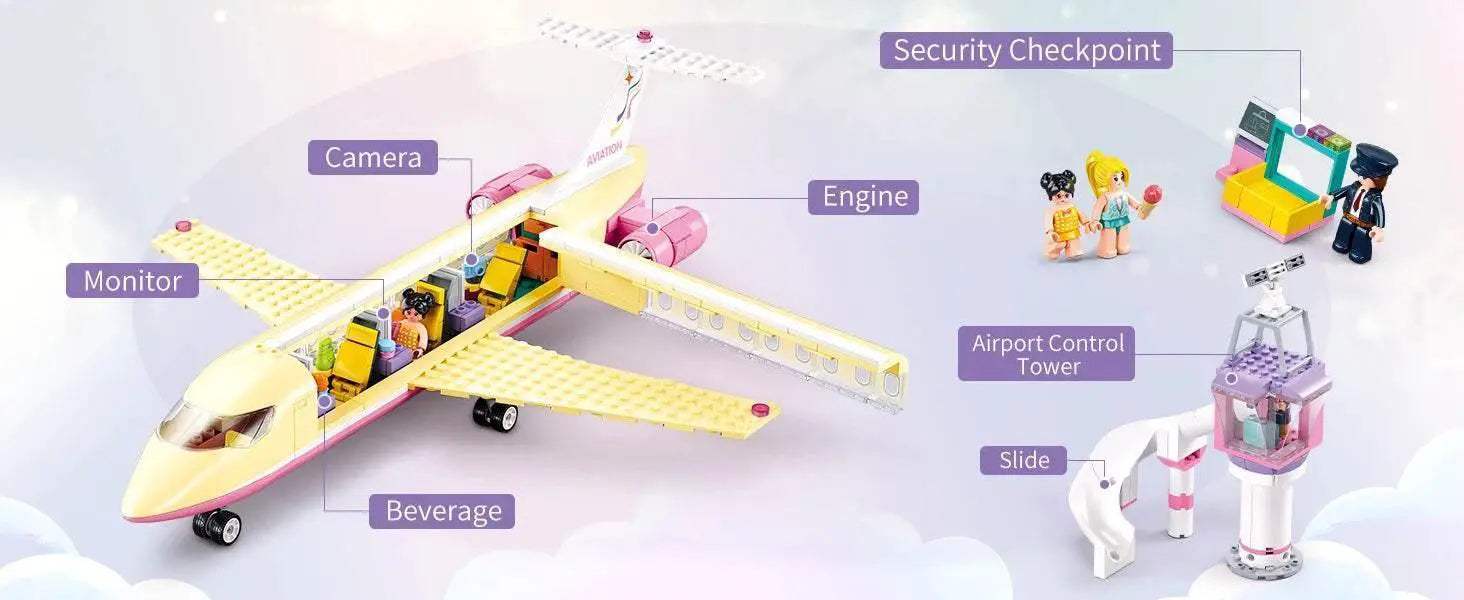 383PCS Holiday Airplane Building Blocks Dream Pink Plane - ToylandEU