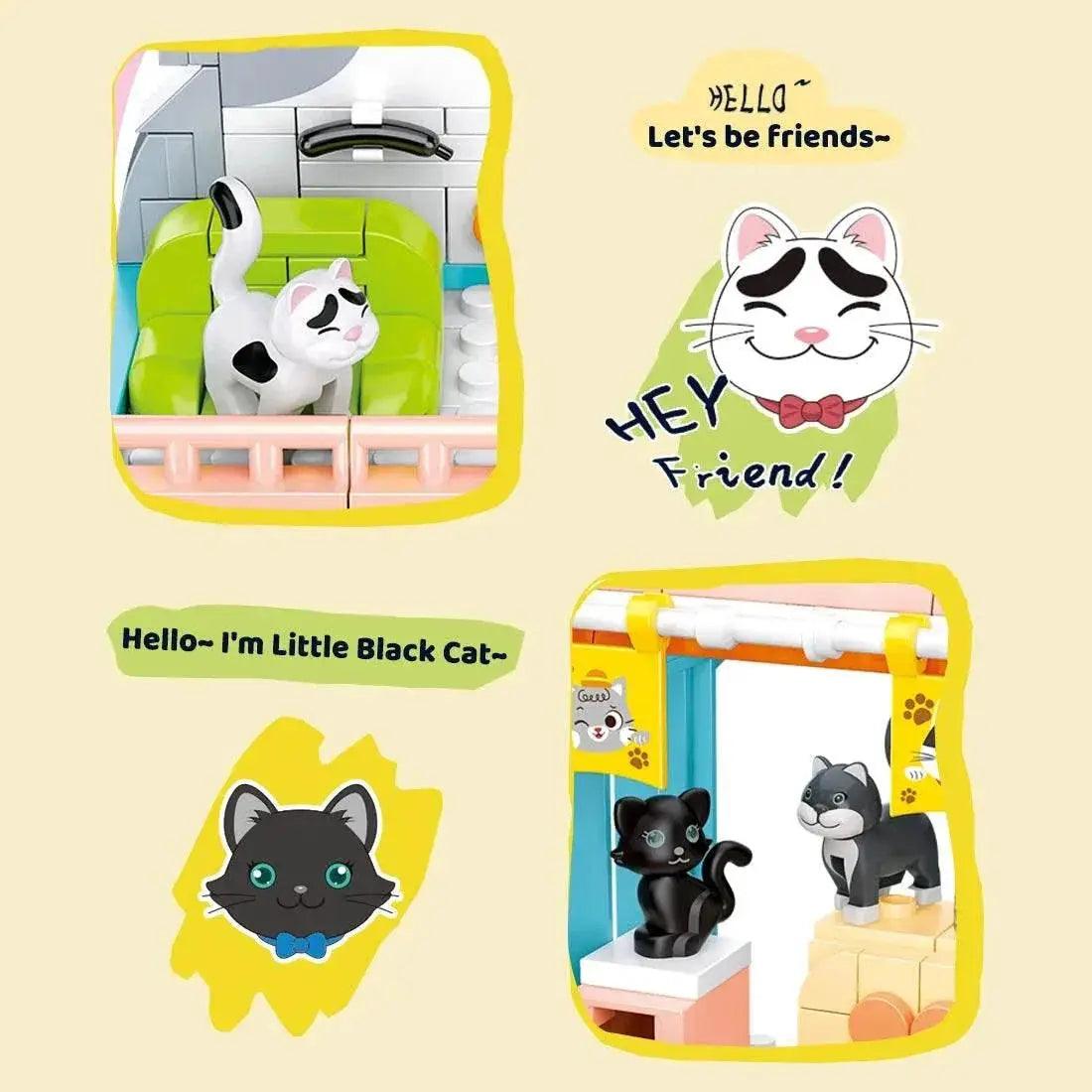  MOC 521PCS Cute Cat Home Building Blocks Set With Figures -  ToylandEU™