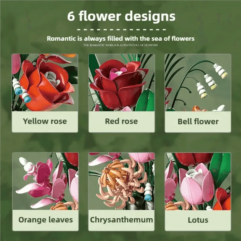  MOC 566PCS Rose Bouquet Vase Building Blocks Flower Model Gift -  ToylandEU™