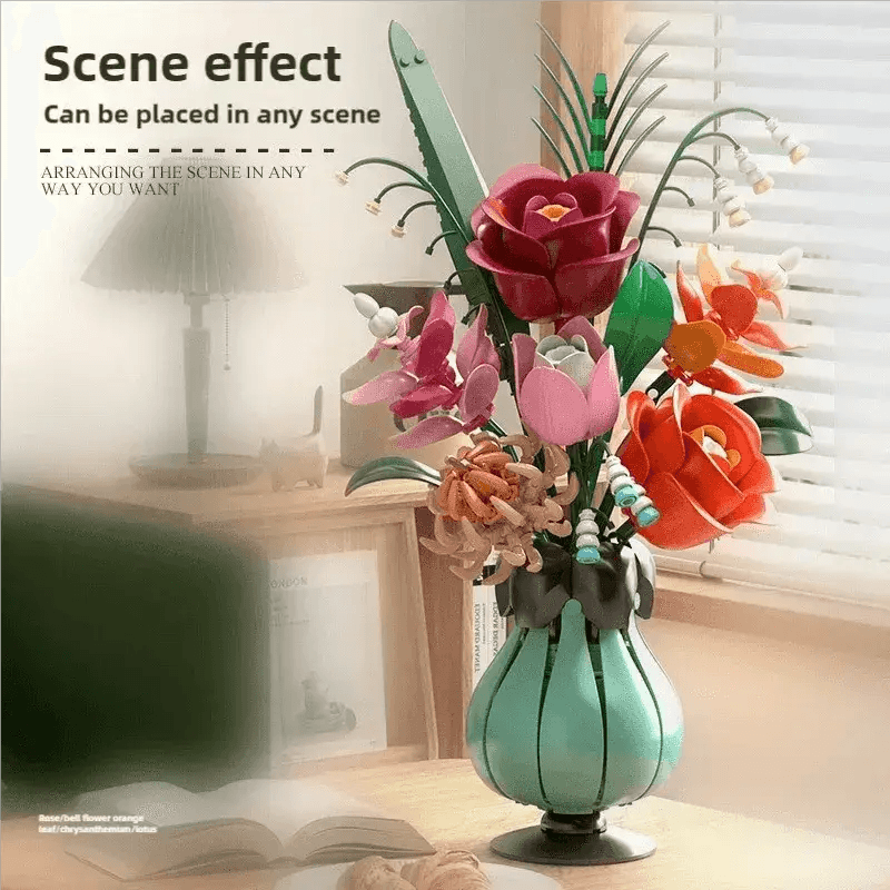  MOC 566PCS Rose Bouquet Vase Building Blocks Flower Model Gift -  ToylandEU™