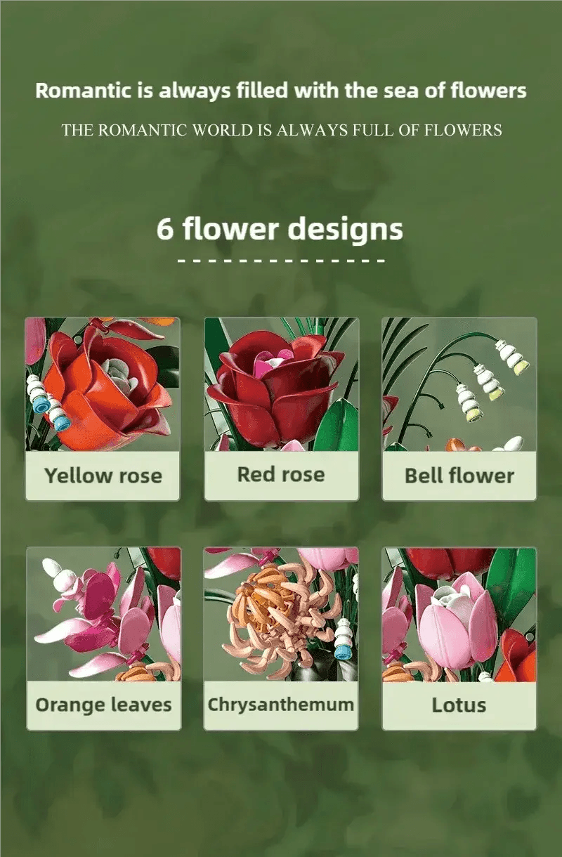  MOC 566PCS Rose Bouquet Vase Building Blocks Flower Model Gift -  ToylandEU™
