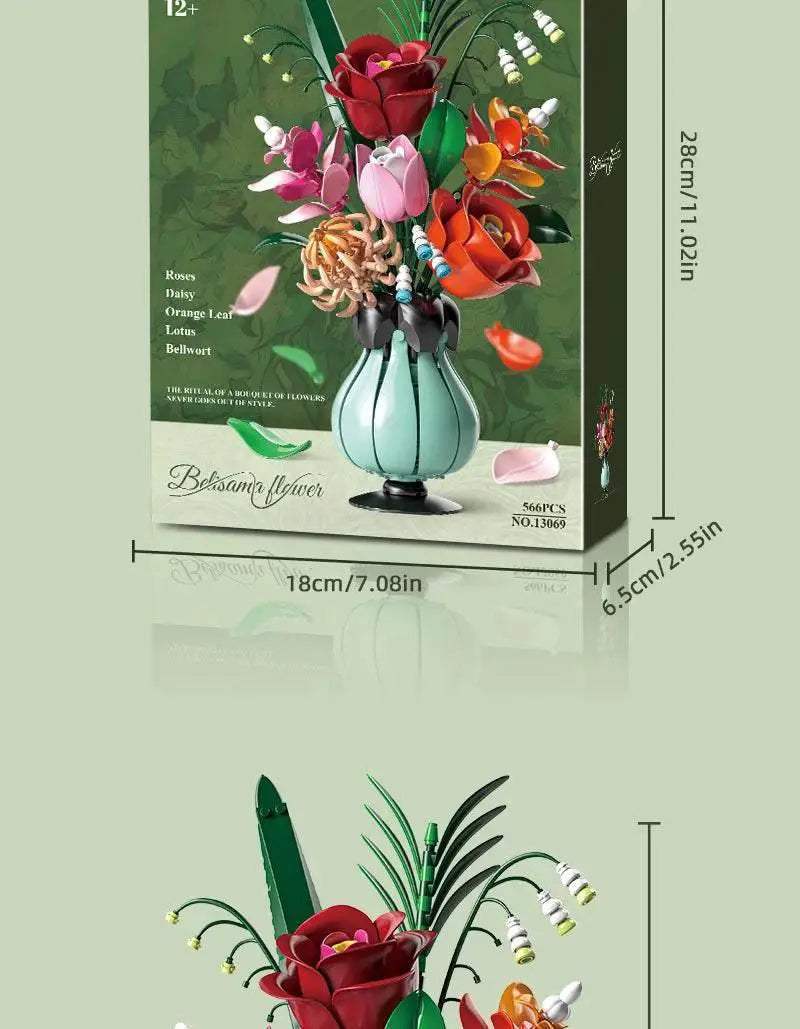 566PCS Rose Bouquet Vase Building Blocks Flower Model Gift - ToylandEU