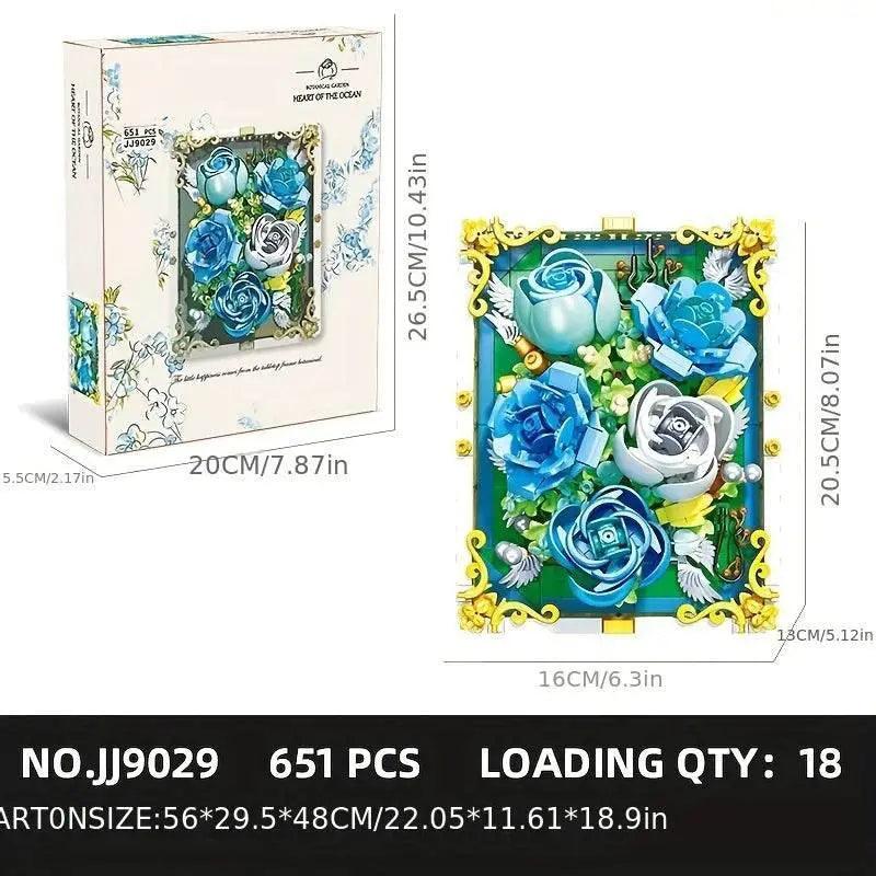  MOC 651PCS Preserved Flower Photo Frame Building Blocks Blue White Rose 3D Puzzle Toy -  ToylandEU™