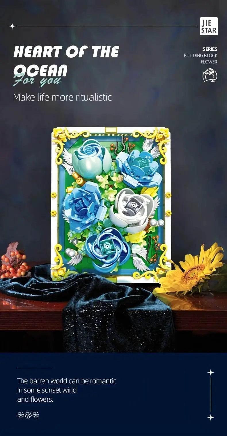  MOC 651PCS Preserved Flower Photo Frame Building Blocks Blue White Rose 3D Puzzle Toy -  ToylandEU™