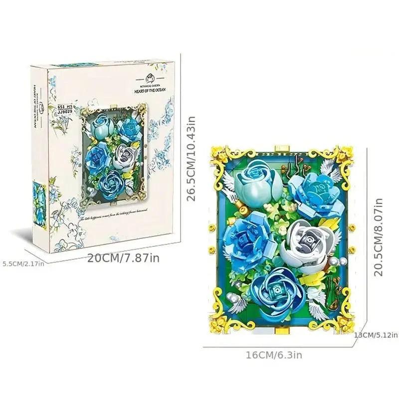  MOC 651PCS Preserved Flower Photo Frame Building Blocks Blue White Rose 3D Puzzle Toy -  ToylandEU™