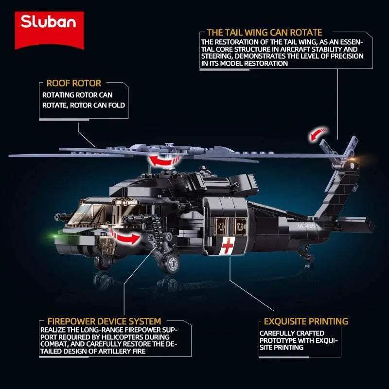 692PCS Military UH-60L Medical Rescue Aircraft Building Blocks - ToylandEU