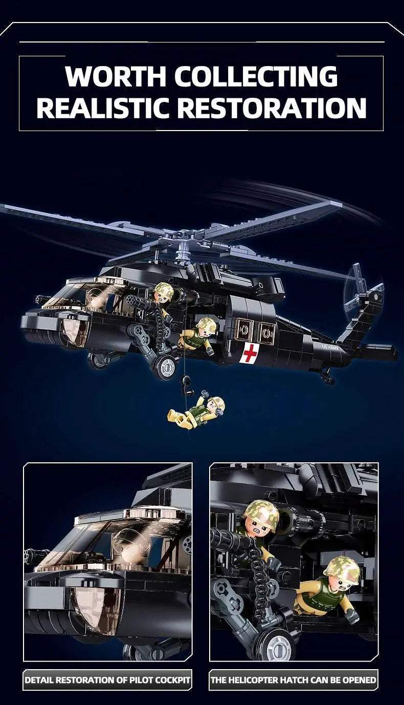 692PCS Military UH-60L Medical Rescue Aircraft Building Blocks - ToylandEU