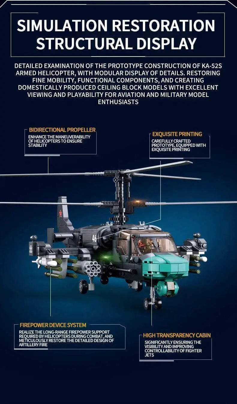 913PCS KA-52S Attack Helicopter Building Blocks Toys For Kids - ToylandEU