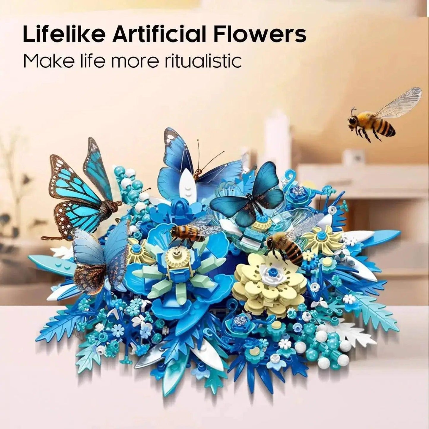  MOC 917PCS Preserved Flower Bouquet Building Blocks Fantasy Blue Flowers Assembly Model Bricks Toy Creative Home Decor Gift -  ToylandEU™