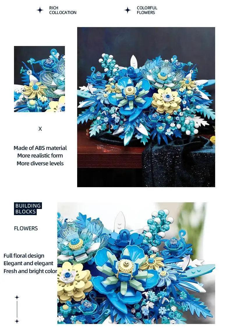  MOC 917PCS Preserved Flower Bouquet Building Blocks Fantasy Blue Flowers Assembly Model Bricks Toy Creative Home Decor Gift -  ToylandEU™
