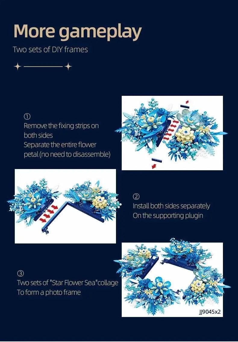  MOC 917PCS Preserved Flower Bouquet Building Blocks Fantasy Blue Flowers Assembly Model Bricks Toy Creative Home Decor Gift -  ToylandEU™