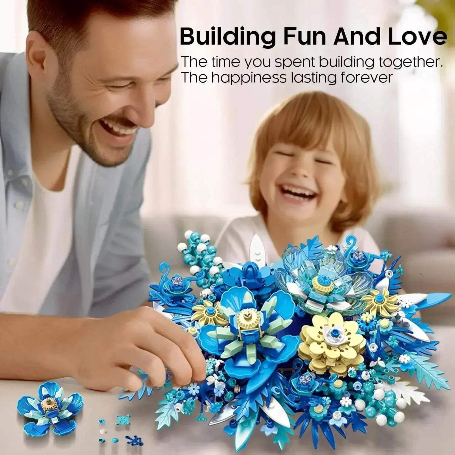 917PCS Preserved Flower Bouquet Building Blocks Fantasy Blue Flowers Assembly Model Bricks Toy Creative Home Decor Gift - ToylandEU
