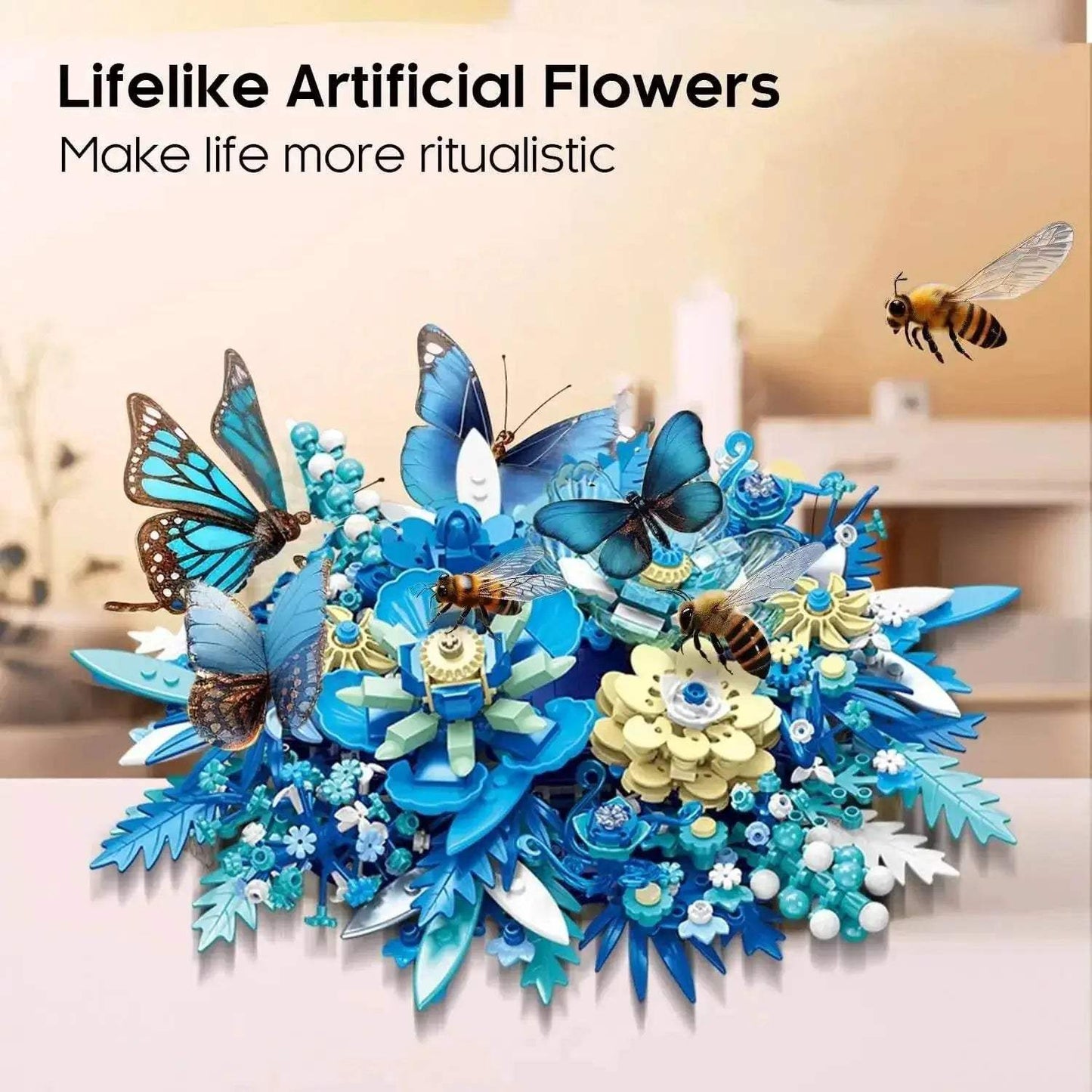 917PCS Preserved Flower Bouquet Building Blocks Fantasy Blue Flowers Assembly Model Bricks Toy Creative Home Decor Gift - ToylandEU