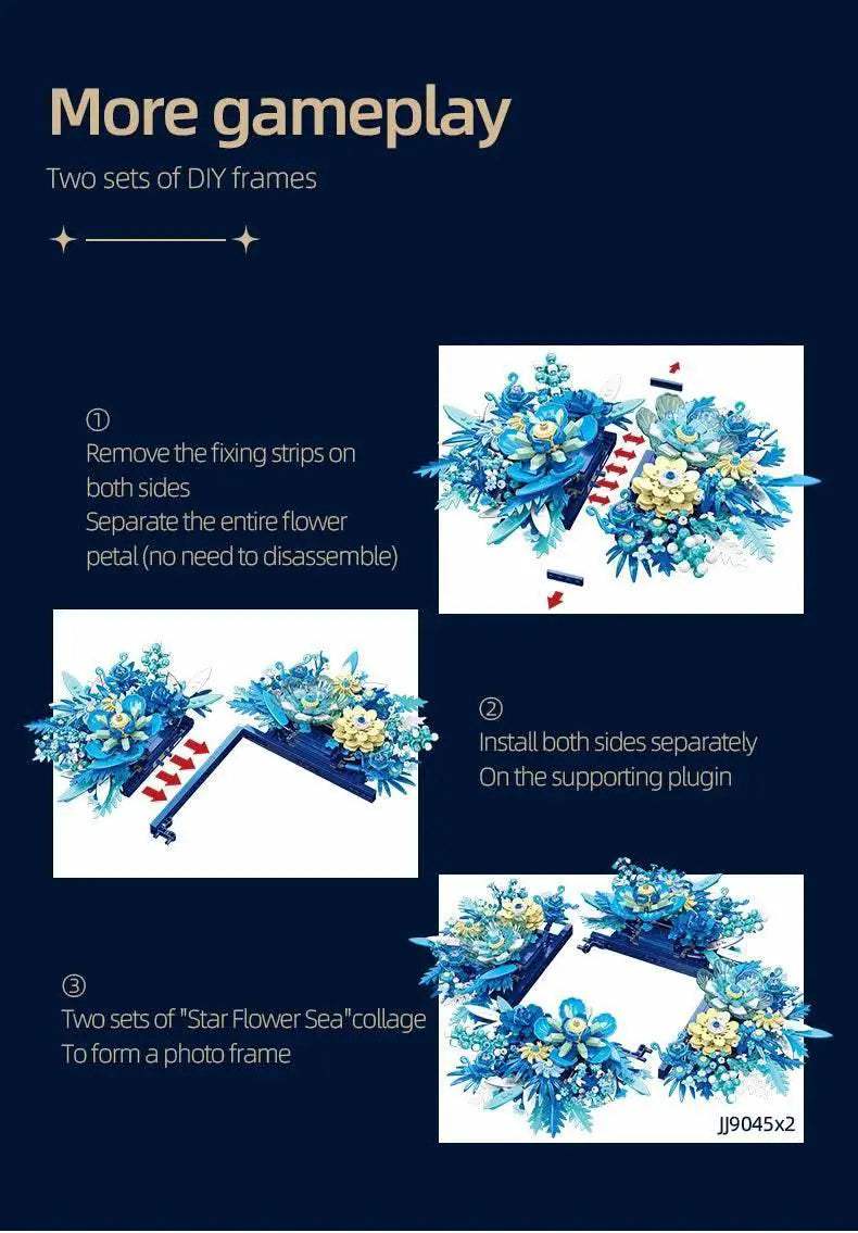 917PCS Preserved Flower Bouquet Building Blocks Fantasy Blue Flowers Assembly Model Bricks Toy Creative Home Decor Gift - ToylandEU