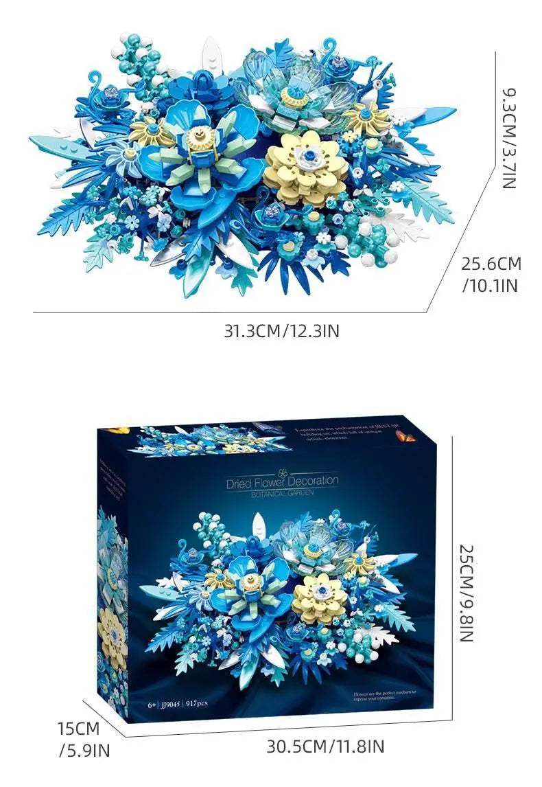 917PCS Preserved Flower Bouquet Building Blocks Fantasy Blue Flowers Assembly Model Bricks Toy Creative Home Decor Gift - ToylandEU