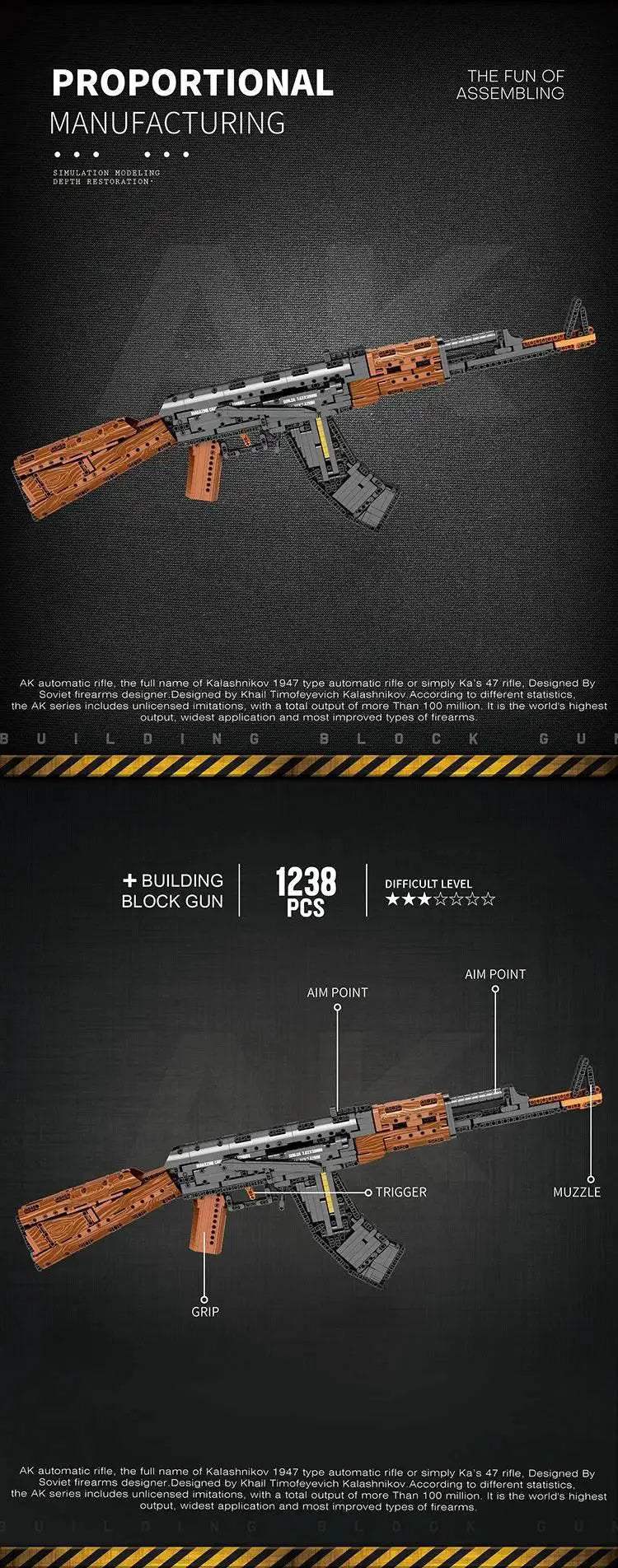 AK47 Assault Rifle Model Building Blocks Military Army Weapon - ToylandEU