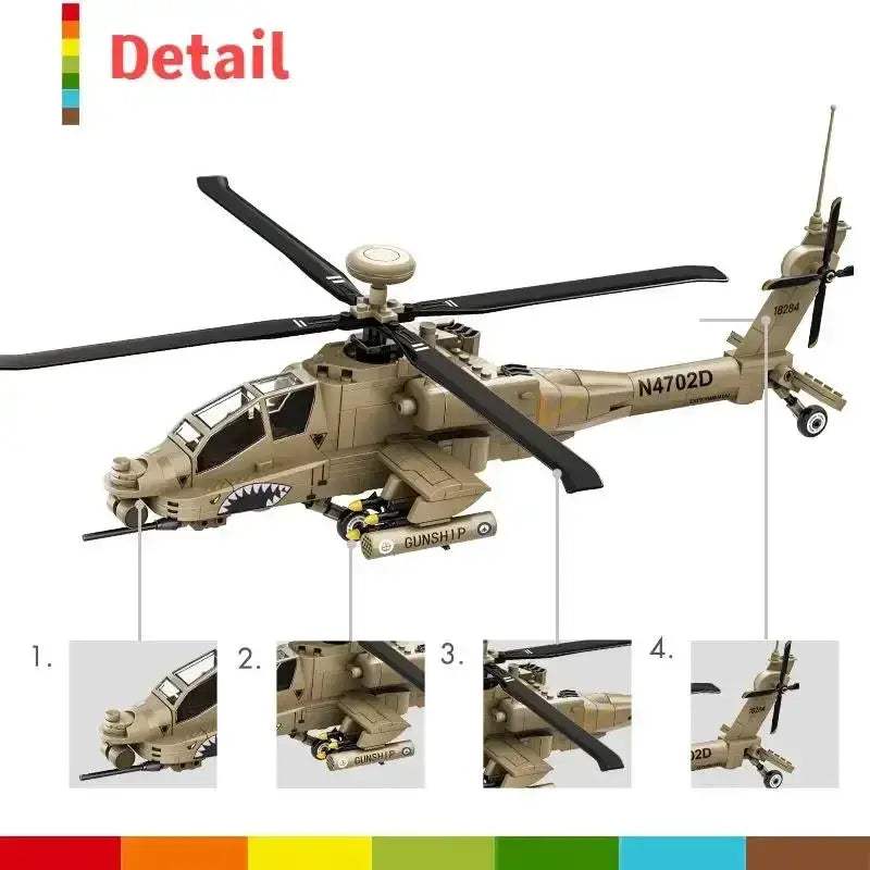 MOC MOC Apache Helicopter Building Blocks Set Lego Compatible - ToylandEU