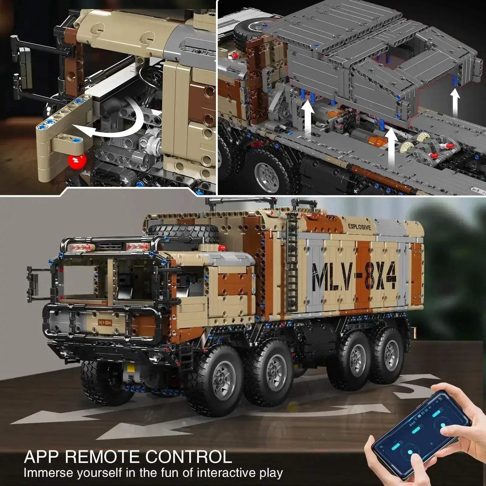 MOC App Enabled Remote Control Military Building Blocks Vehicle Desert - ToylandEU