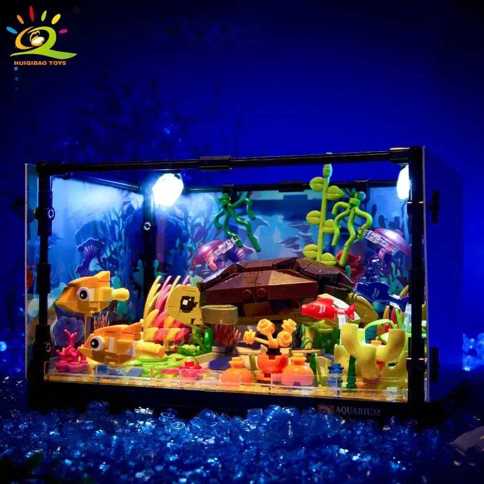 MOC Aquarium Building Blocks With Light Sea Turtle Toys For Kids - ToylandEU