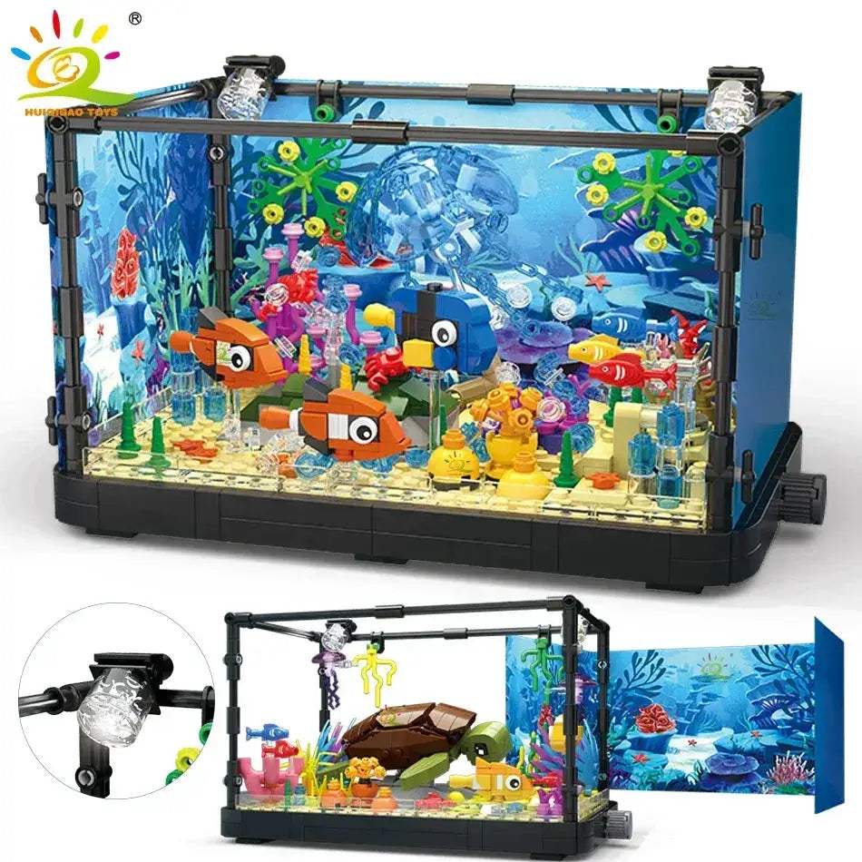 MOC Aquarium Building Blocks With Light Sea Turtle Toys For Kids - ToylandEU