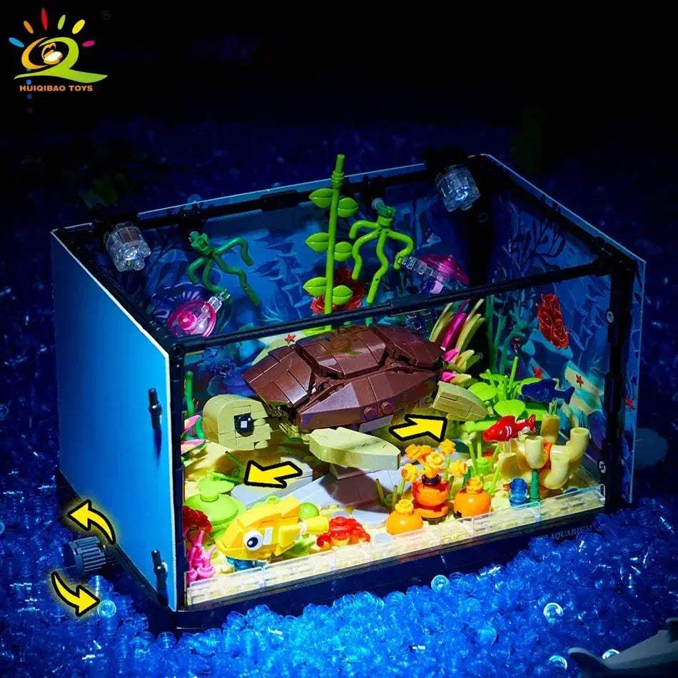 MOC Aquarium Building Blocks With Light Sea Turtle Toys For Kids - ToylandEU