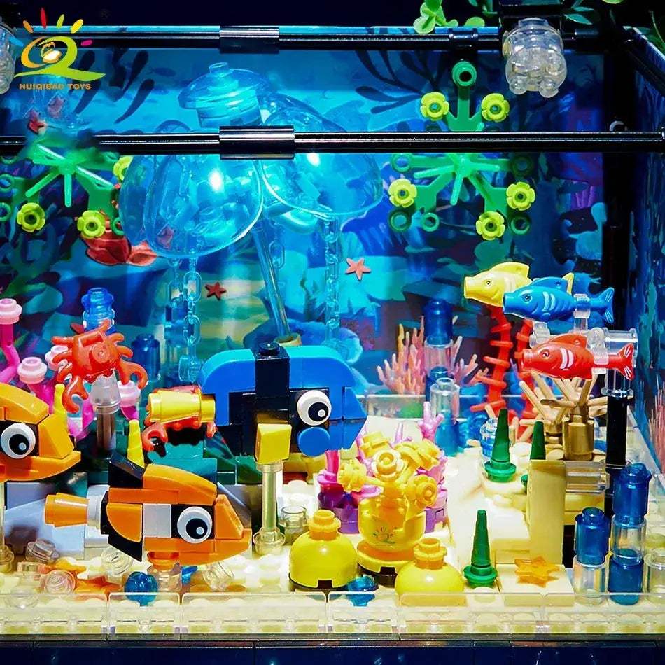MOC Aquarium Building Blocks With Light Sea Turtle Toys For Kids - ToylandEU