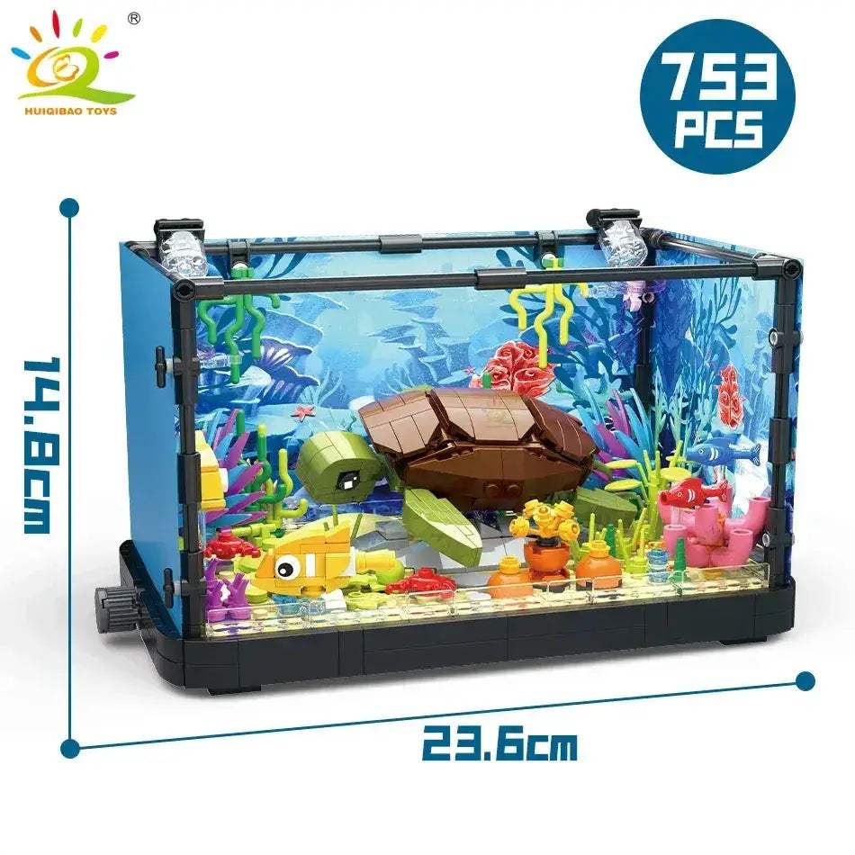 MOC Aquarium Building Blocks With Light Sea Turtle Toys For Kids - ToylandEU