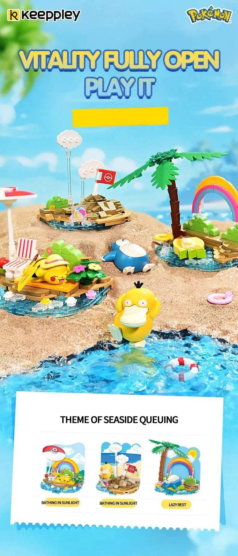 Building Blocks Pikachu Psyduck Seaside Party Scene - ToylandEU
