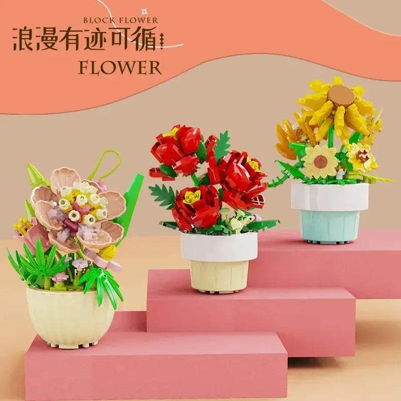 Building Blocks Rose Bouquet Creative Flower Model For Home Decor - ToylandEU