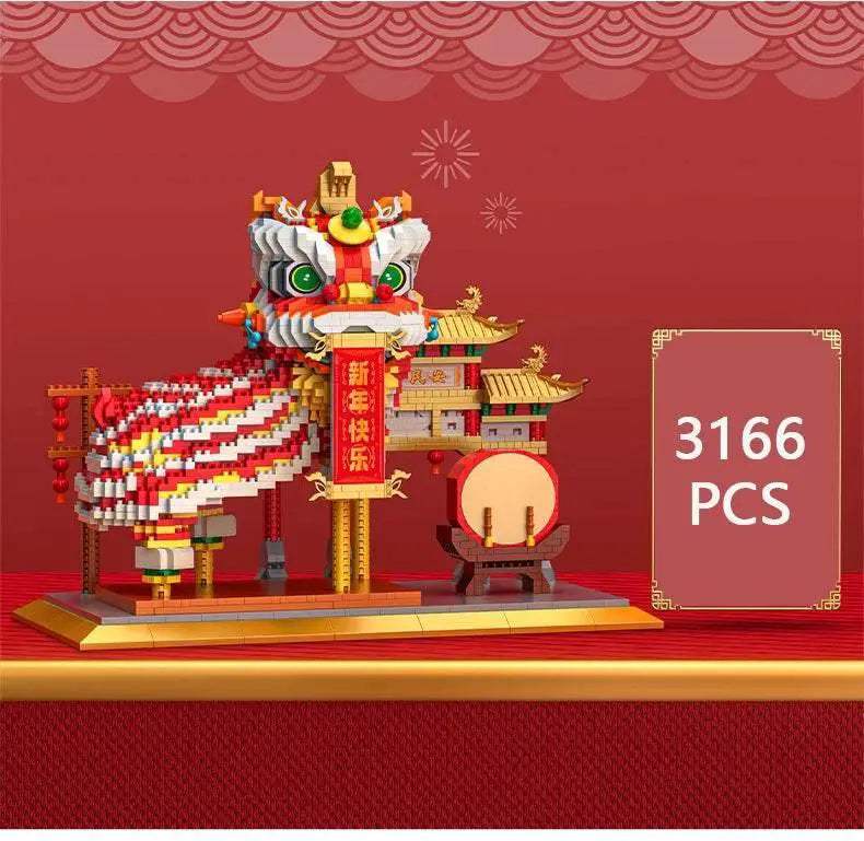Chinese Lion Dance Building Blocks New Year Spring Festival Gift - ToylandEU