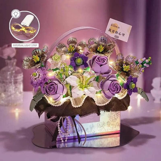  MOC Creative Pink Rose Basket Bouquet Building Blocks Gift Box -  ToylandEU™