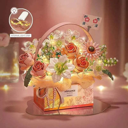  MOC Creative Pink Rose Basket Bouquet Building Blocks Gift Box -  ToylandEU™