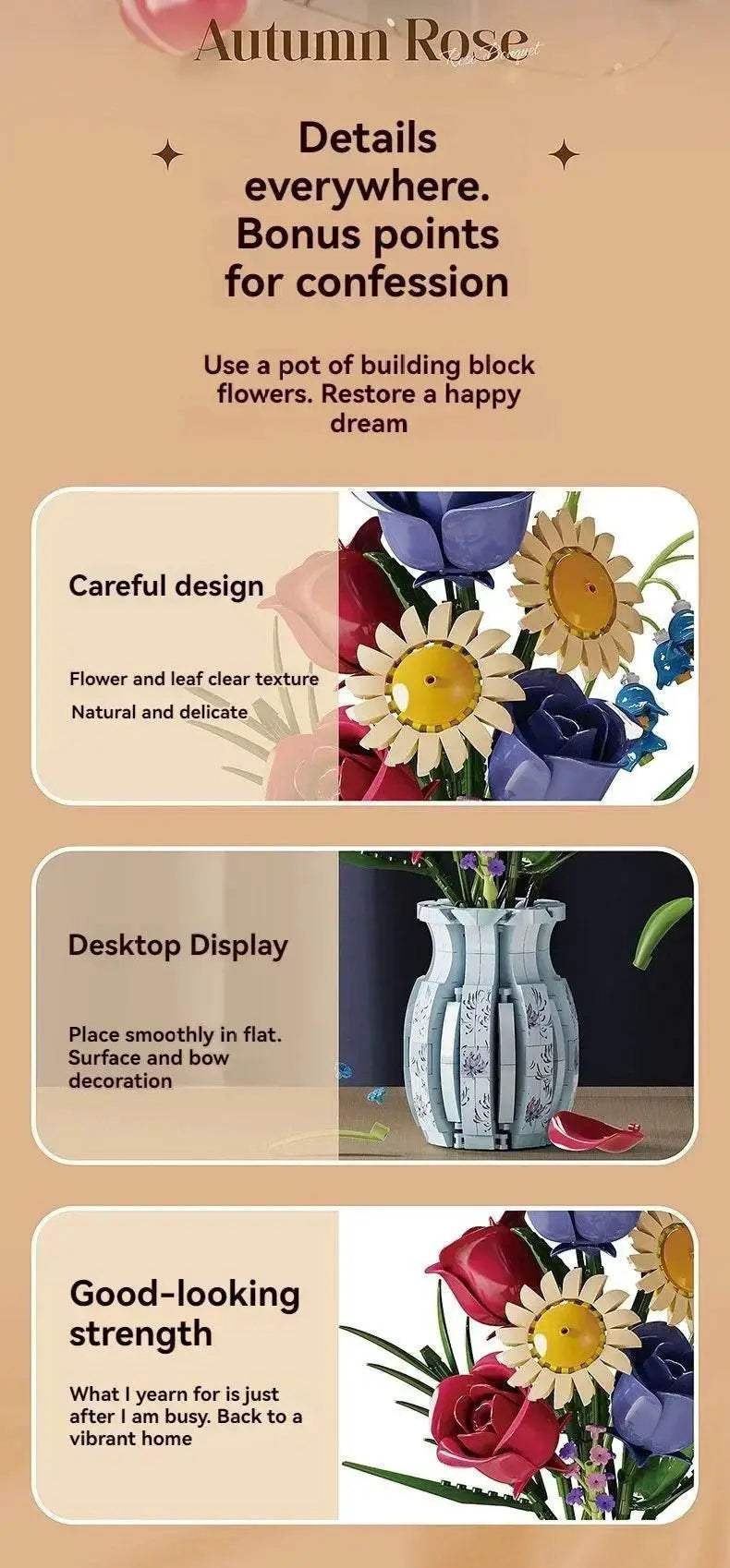 Creative Rose Building Blocks Set Model Flower Pot Gifts - ToylandEU