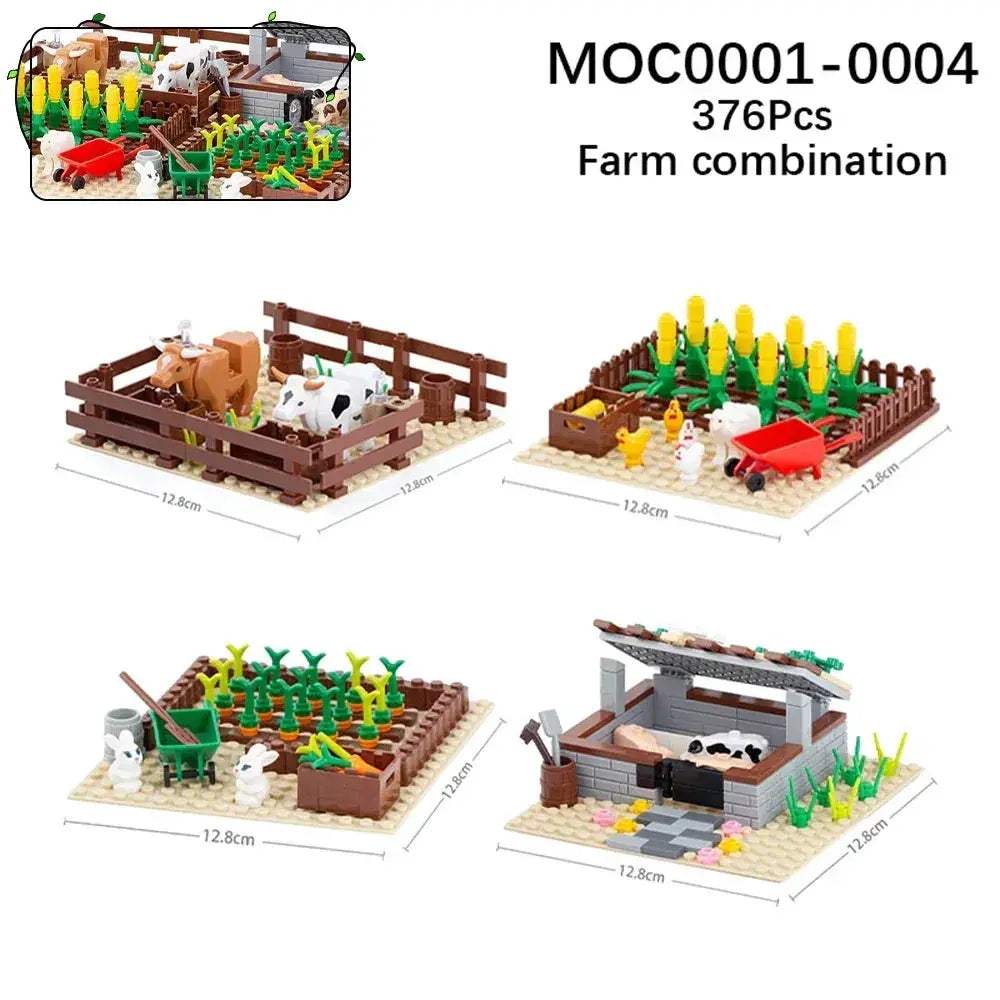 Farm Building Blocks Set With Flower And Animal Figures - ToylandEU