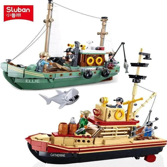  MOC Fishing Boat Trawler Great White Shark Building Blocks Set -  ToylandEU™